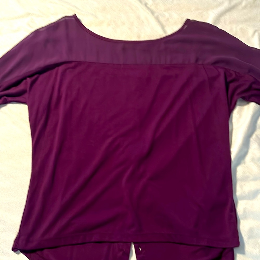 Beautiful purple blouse 3/4 length sleeves. Sheer at the top